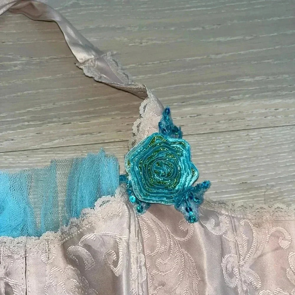 Beautiful vintage Fredrick’s of Hollywood tan blue floral Halter Corset sz 38 - Picture 4 of 10